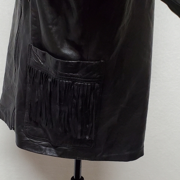 Marvin Richards Vintage Black Butter Soft Leather Fringe Side-Zip Moto Jacket - Picture 10 of 16